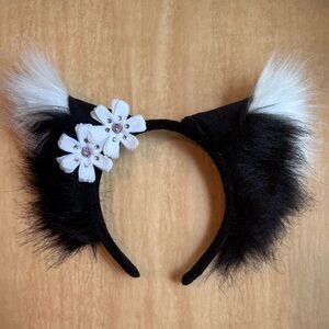 Black and White Furry Cat Ear Headband